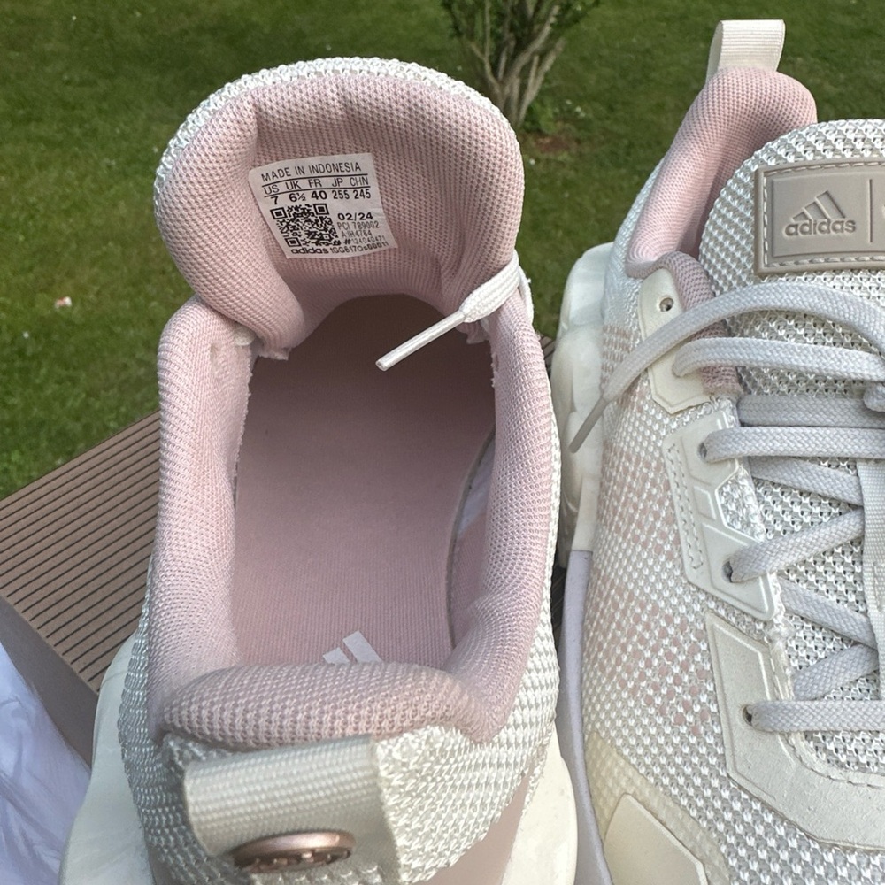 Adidas White and Pink Sneakers with Mesh Upper